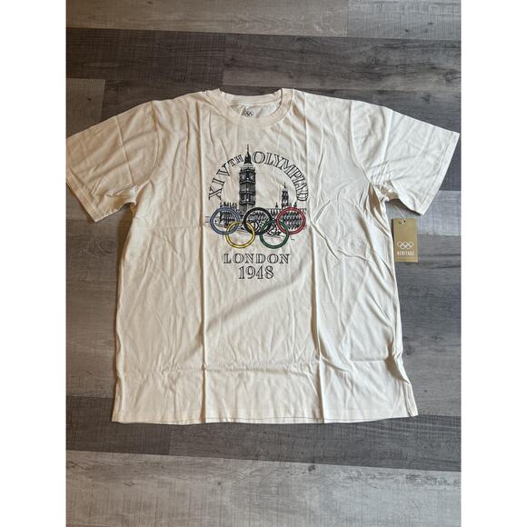 Vintage London Olympics Shirt Mens 2XL White Olympic Rings Heritage 1948 Tee 40s - Picture 1 of 7